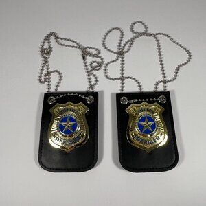 Fake Police Officer Badges Set of 2 Halloween Costume Parts Unisex Adult